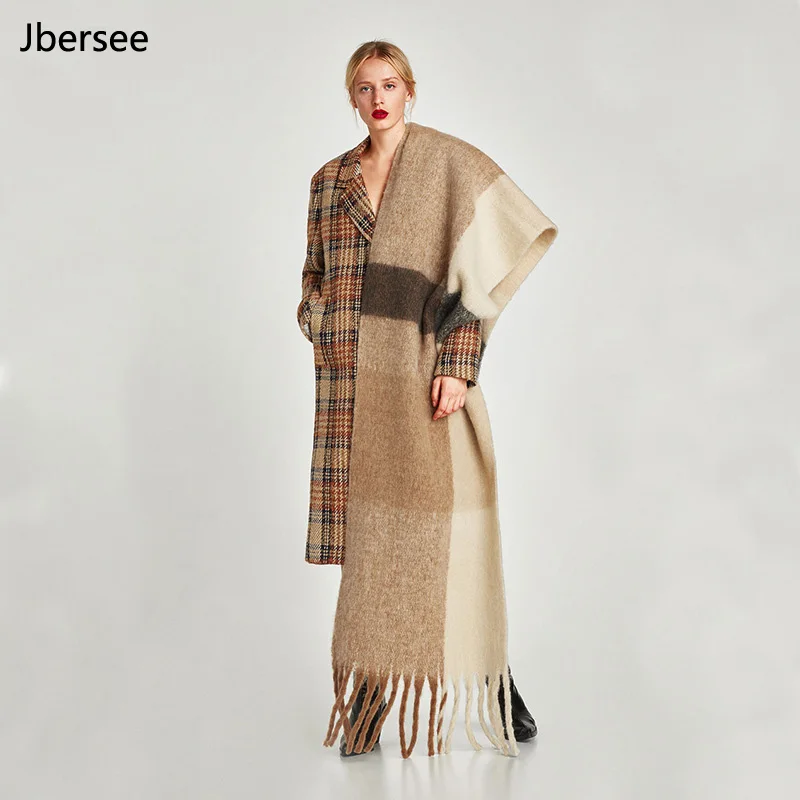 

Jbersee Free shipping Oversized Pashmina Scarf Winter Women Tassels Scarf Plaid Blanket Scarf 200*55cm Gray and Tuo Shawls wn050