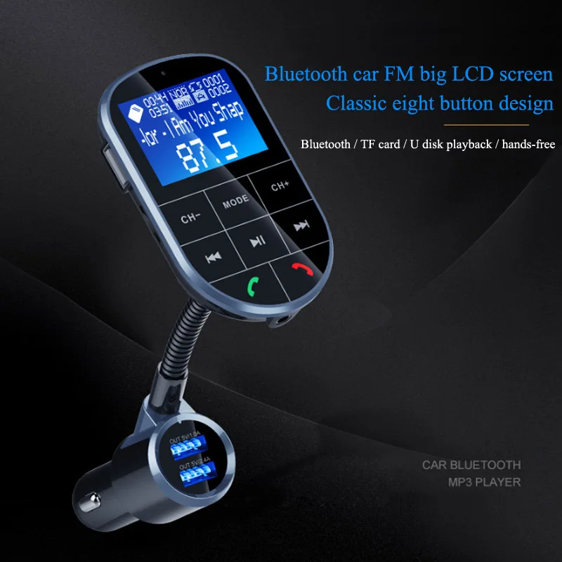 Автомобильный комплект jajabor с Bluetooth Handsfree Вызов fm-передатчик беспроводной A2DP стерео AUX аудио воспроизведение музыки большой 1,4 дюймовый ЖК-дисплей