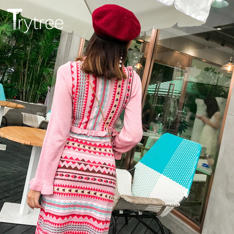 Trytree женское летнее осеннее модное платье винтажное повседневное эластичное
