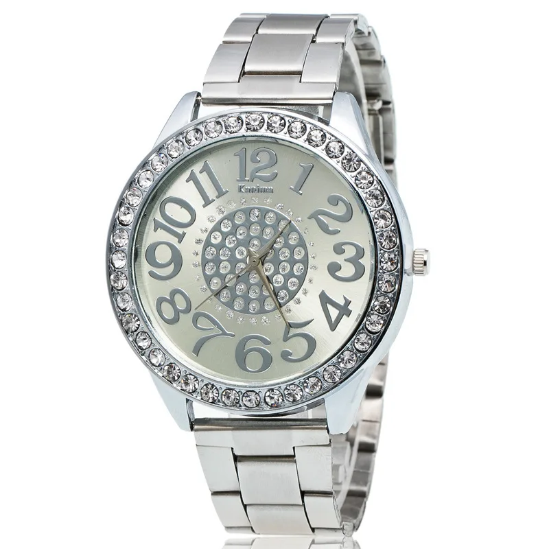 Женские кварцевые часы с большим циферблатом и ремешком из нержавеющей стали