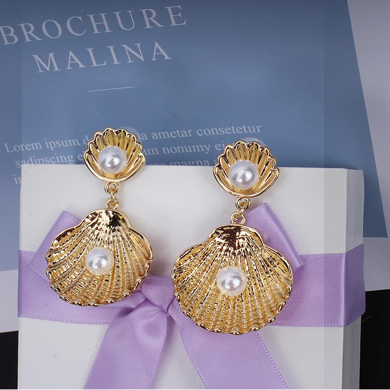 jiayijiaudo Imitation Pearl Earrings Women's Jewelry Silver Color Shell Fashion Party Accessories newdropshipping | Украшения и