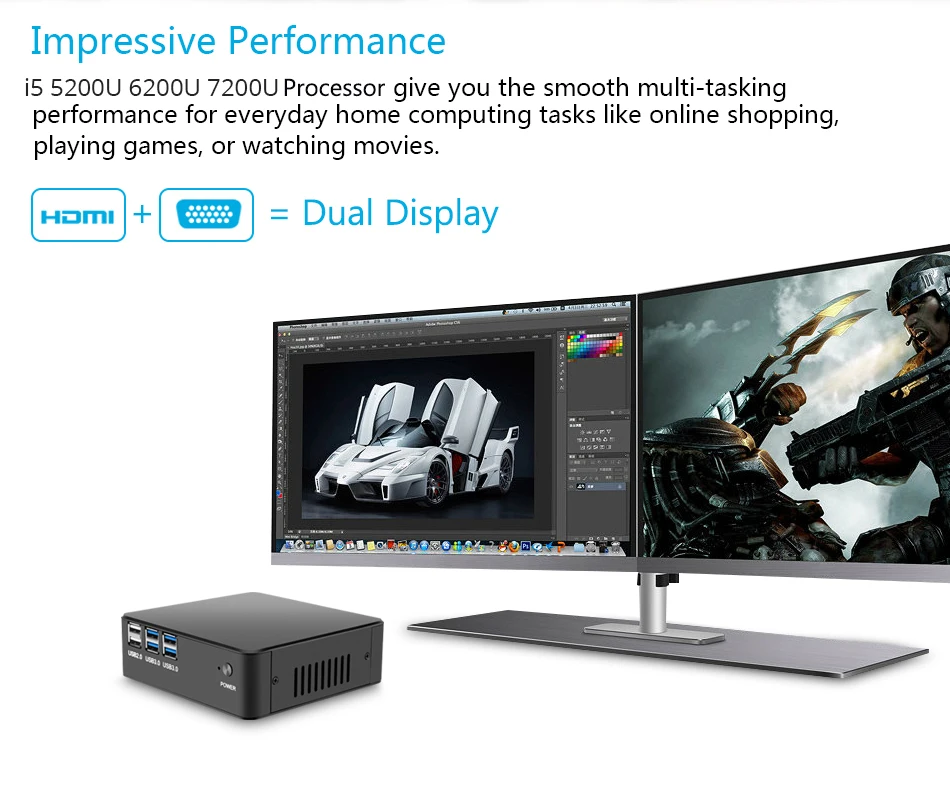 HLY Мини ПК Core i5 5200U 6200U 7200U Мини компьютер 4 K UHD Windows 10 Barebone NUC HDMI VGA Wifi 4* USB3.0 i5 PC