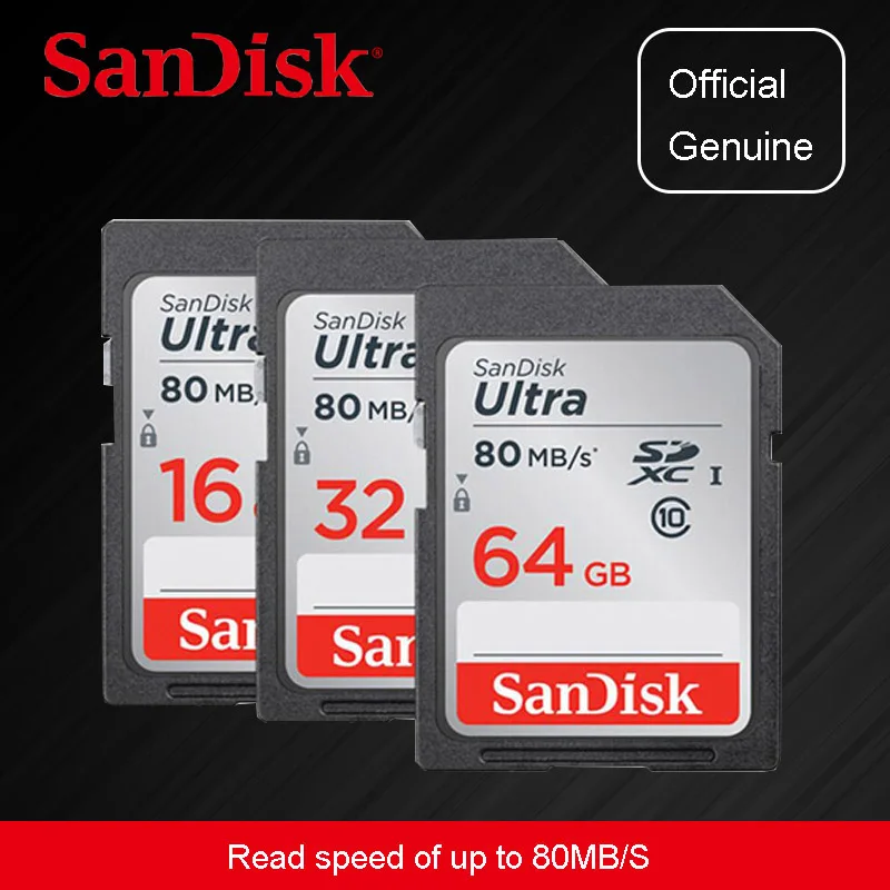 Двойной Флеш-накопитель SanDisk Ultra 32 Гб оперативной памяти, 16 Гб встроенной памяти, 64 ГБ, класс 10 SD карта SDHC/SDXC карты памяти SD карты 128 ГБ 80 МБ/с. для Камера Поддержка официальный проверки