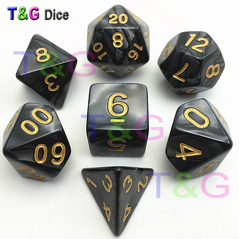 D& D эффект мраморной поверхности золотой цифровой D4 D6 D8 D10 D10% D12 D20 6 комплектов разных цветов с мешками для игральных костей