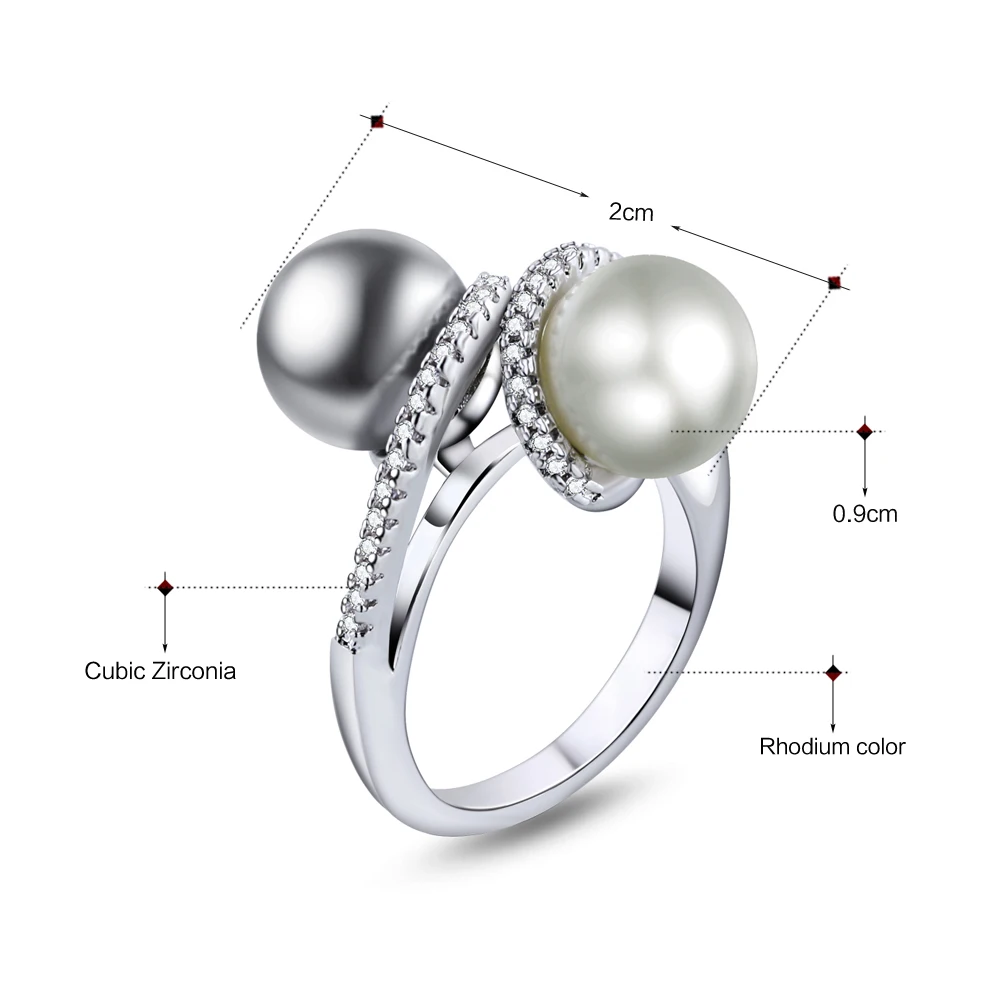 Женское кольцо с жемчугом и кристаллами 2 шт.|Кольца| |