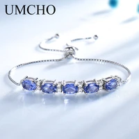 umcho genuine 925 sterling silver bracelets for women gemstone blue topaz adjustable chain link bracelet christmas jewelry