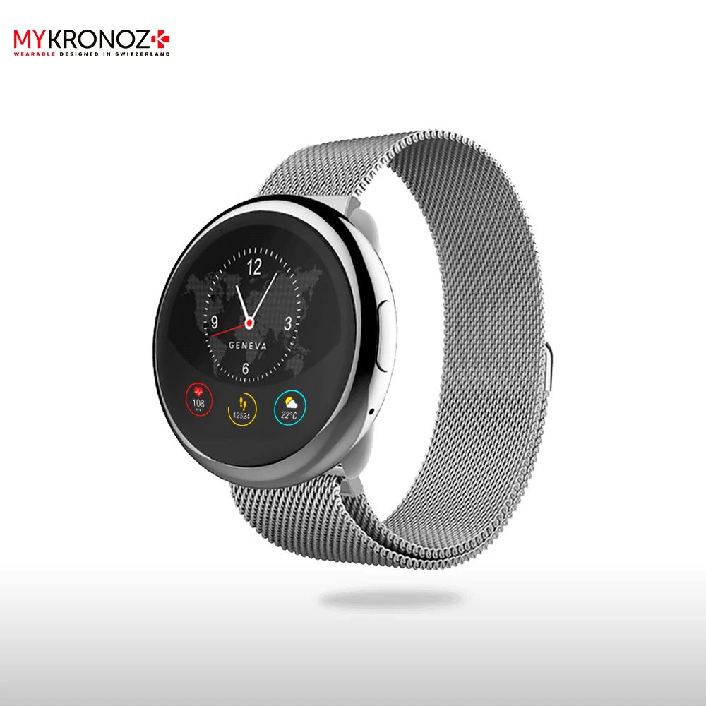 Смарт часы MyKronoz ZeRound2HR Elite цвет серебро миланский сетчатый браслет