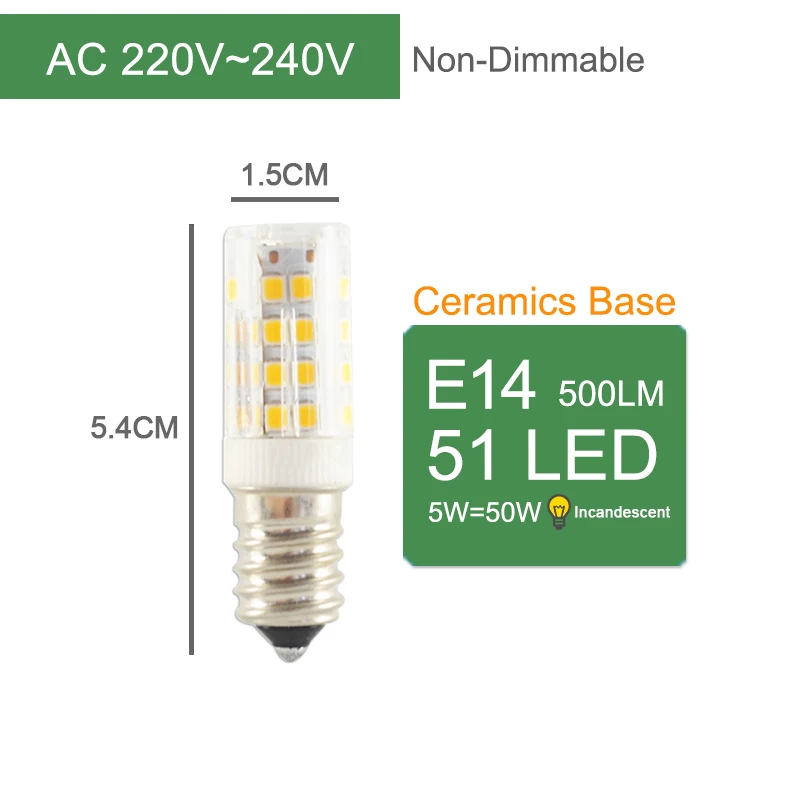 5W 51LED No-Dimmable Kaguyahime 10 шт. светодиодный E14 220 В лампа с регулируемой яркостью керамическая для зерен светодиодный лампочка E14 5 Вт 6 Вт 7 Вт 9 Вт украшение свечей люстра Ampoule Bombillas - Испускаемый цвет: 5W 51LED No-Dimmable