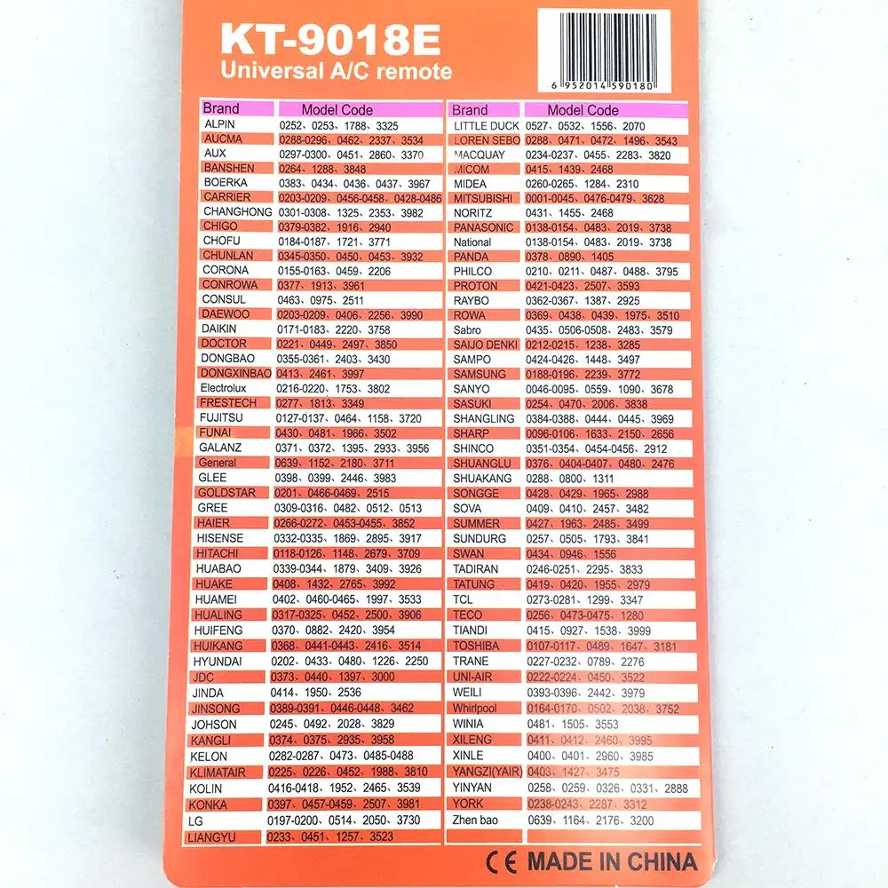 5000 в 1 Универсальный кондиционер пульт дистанционного управления KT-9018E lcd AC Fernbedienung