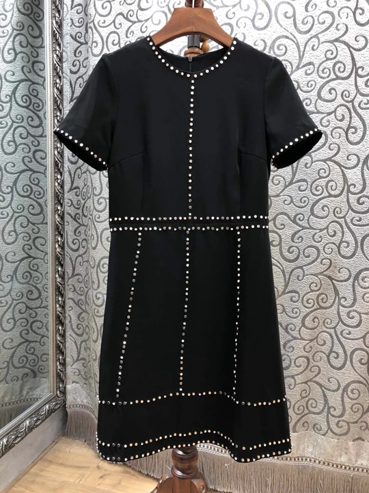 Платья Vestidos De Festa весенние летние вечерние женские платья с круглым вырезом, с бусинами, с коротким рукавом, красное, черное платье высокого качества