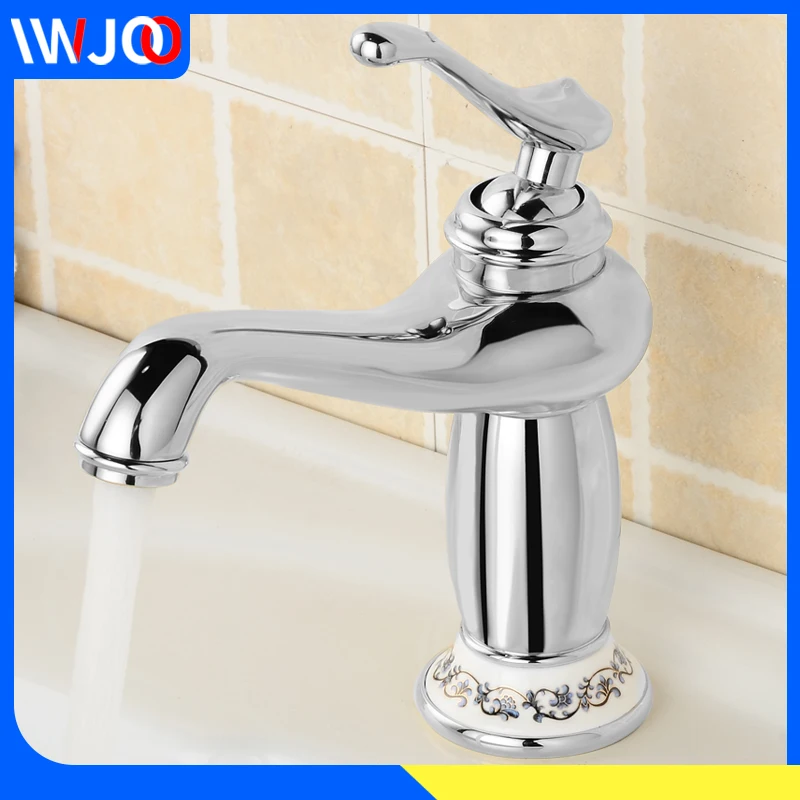 

Bathroom Sink Basin Faucets Gold Creamic Brass Faucet Mixer Water Tap Modern Rotate Single Handle Hot and Cold Faucet Deck Mount