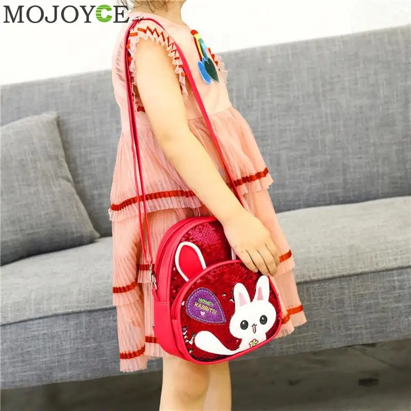 New Fashion High Quality Children Girls Babbit Bag Leather+ Sequins School Bookbag Travel Backpack Rucksack Zipper