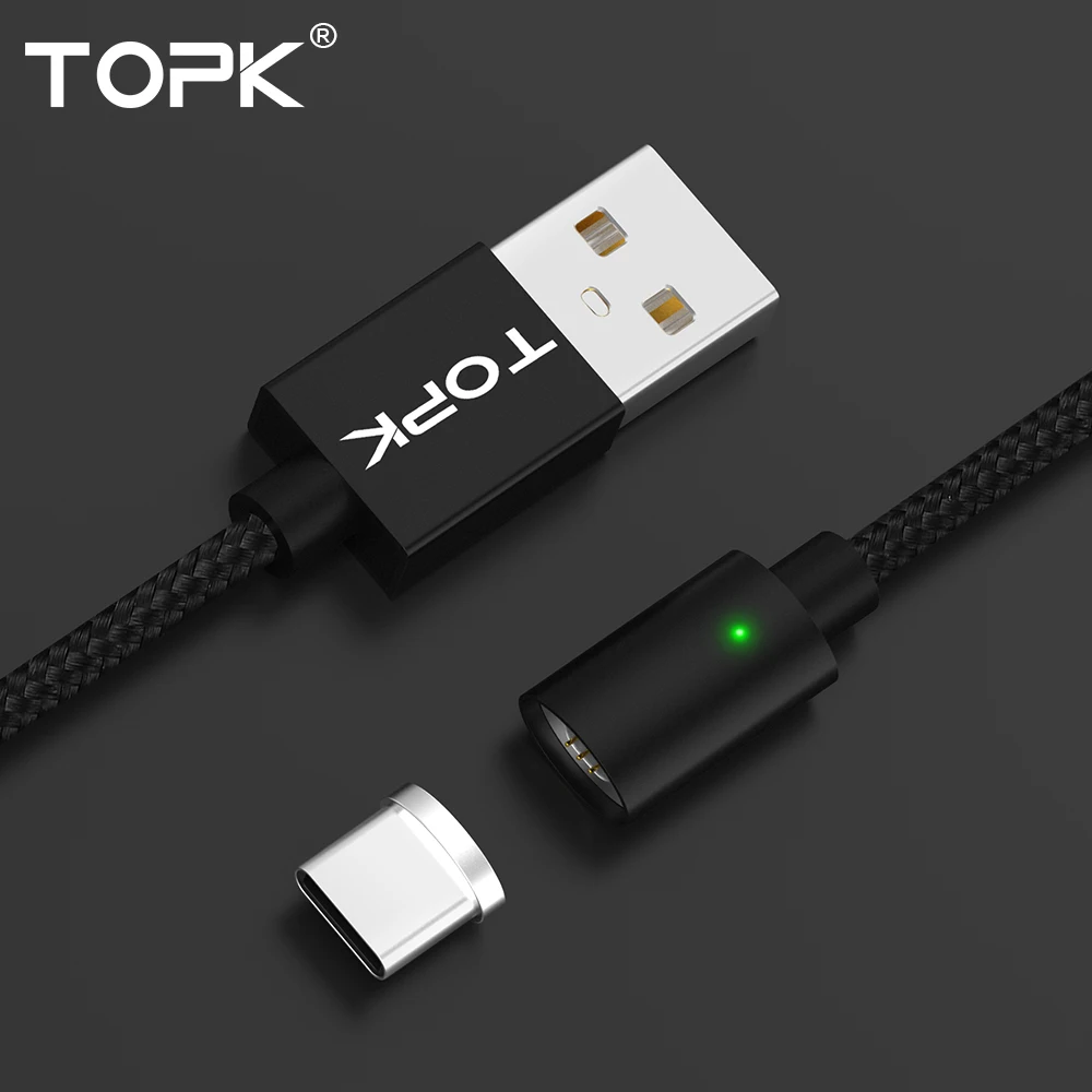 TOPK F мини 1 м и 2 Магнитный кабель Тип usb C плетеный нейлоновый светодиодный