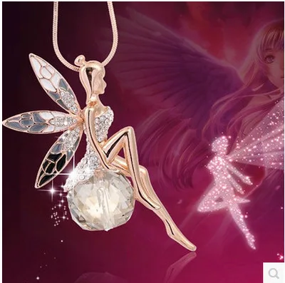 Женская Длинная цепочка с кристаллами Стразы крыльями ангела|Ожерелья