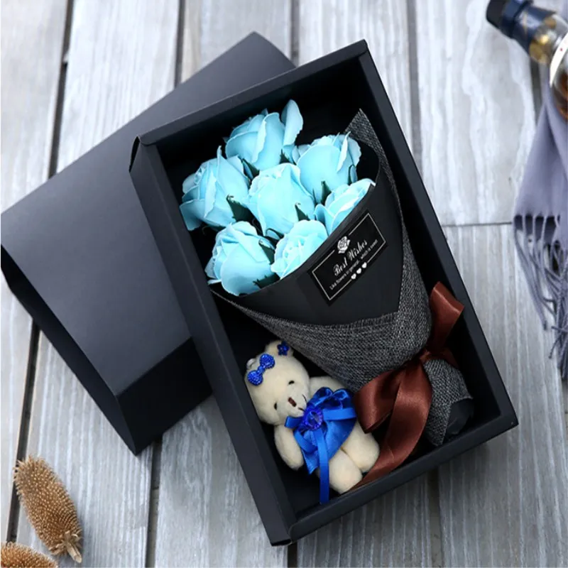 

Original DIY gift Christmas valentine soap rose bouquet gift box bear suit Free Shipping