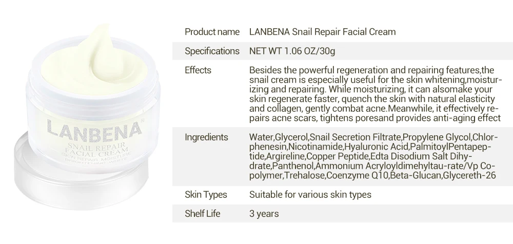 LANBENA Snail Repair крем для лица Увлажняющий дневной крем против морщин анти старение Отбеливание Питательный Уход за кожей косметика