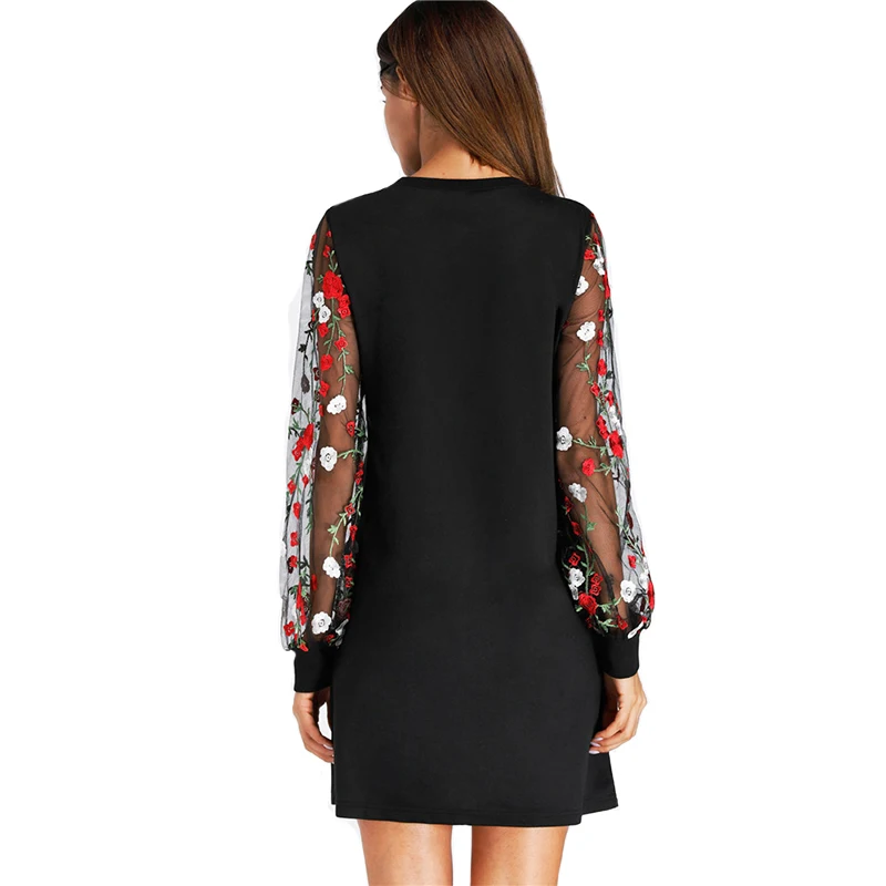 Платье с сетчатым рукавом для женщин коллекция 2018 года сезон осень зима Короткие