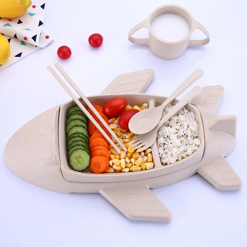 Cartoon Baby Tableware Bowl Wheat Straw Dish Children 's Rice Plate Sub - Kids Airplane Car | Мать и ребенок