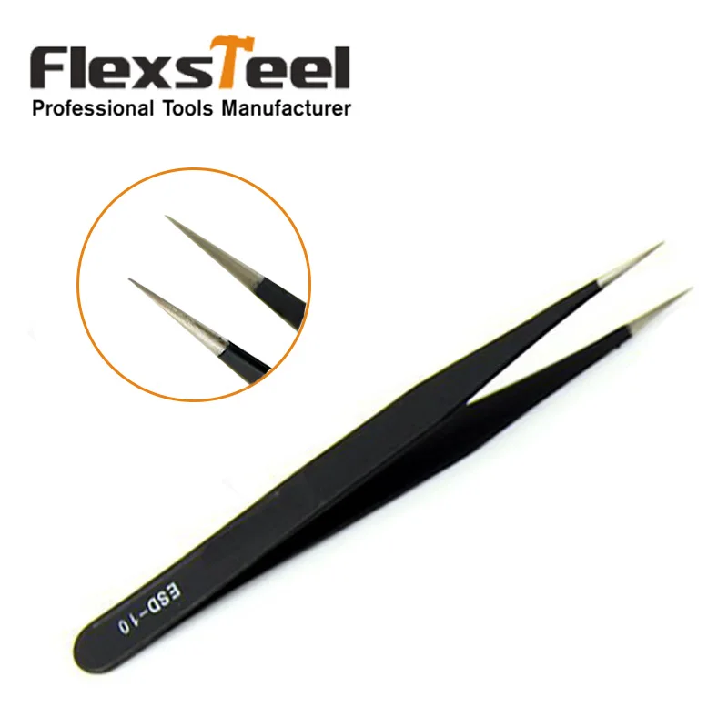Flexsteel 6 шт./компл. Пинцет ESD немагнитные пинцеты антистатические тонкий Изогнутый наконечник черный коробка с инструментами, инструменты для обслуживания серого цвета для ювелирных изделий - Цвет: 1PC ESD-10