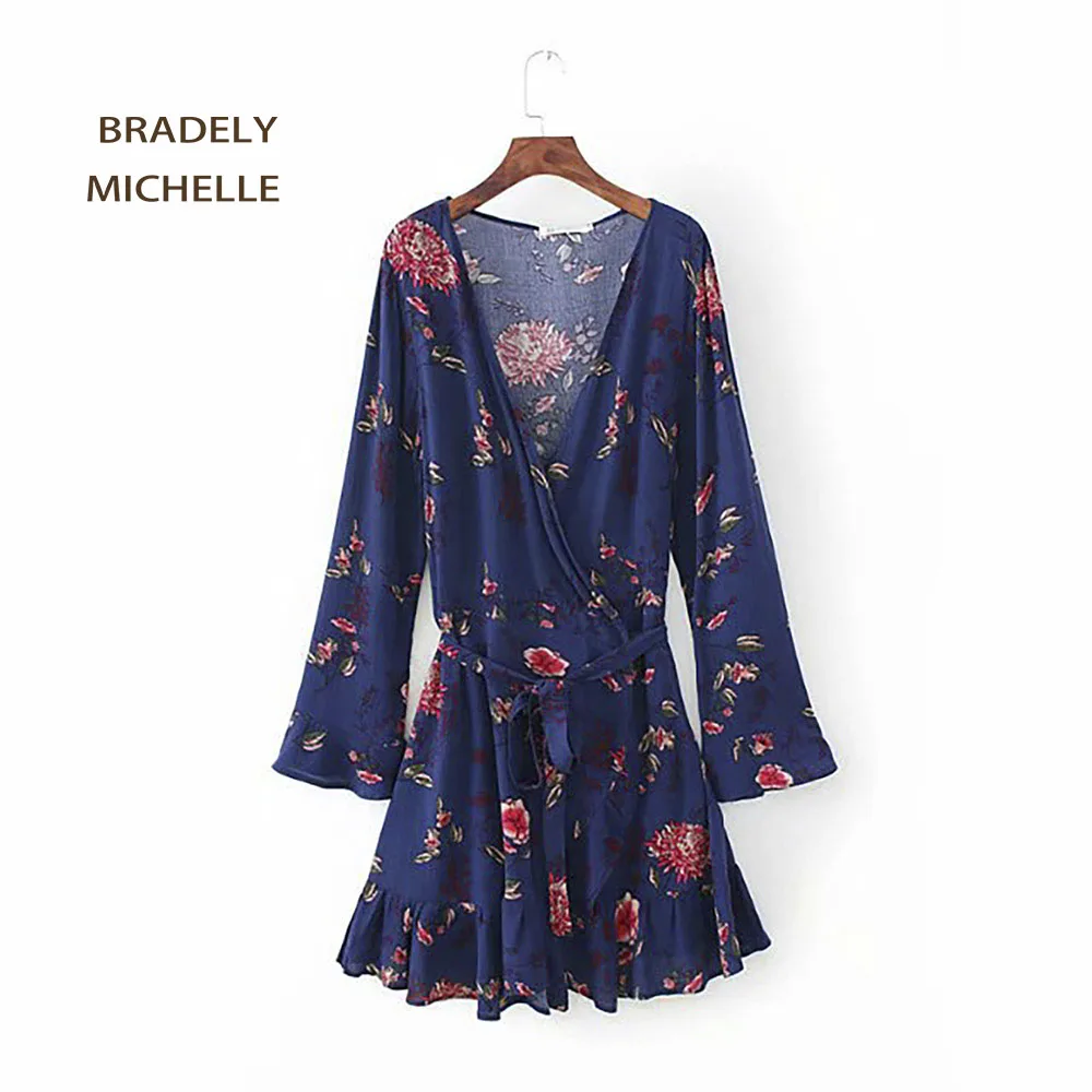 BRADELY MICHELLE 2018 модное женское летнее Мини Платье с принтом Винтажное длинным