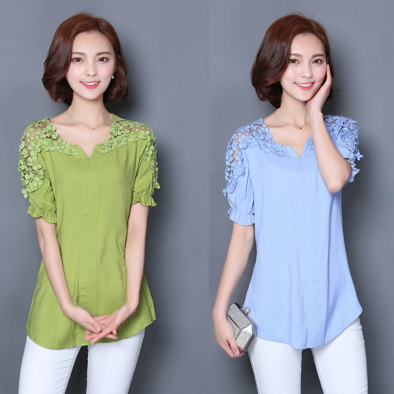 Новинка женская рубашка с v образным блузка кружевным рукавом вырезом цветочным