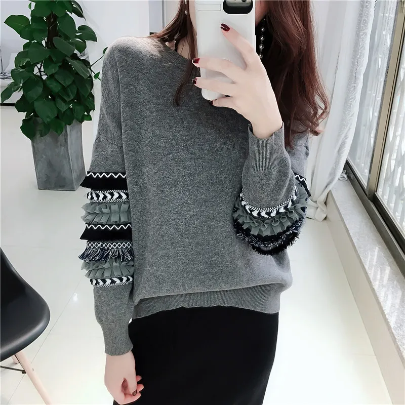 Winter Cashmere Sweaters Women Tassel Jacquard Knitted Pullover and Sweater Casual Loose pullovers knitwear Warm Femme Jumper | Женская