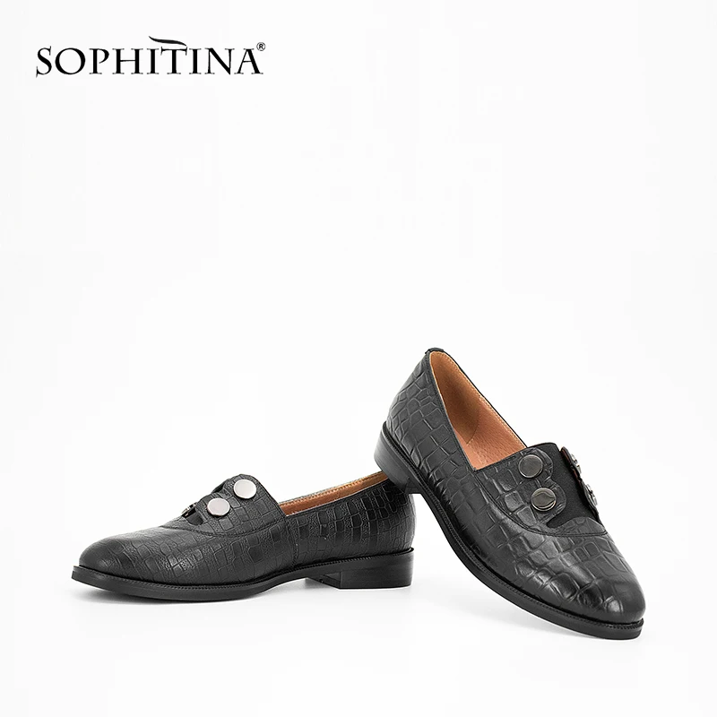 Женские офисные туфли SOPHITINA черные из натуральной овечьей кожи на плоской