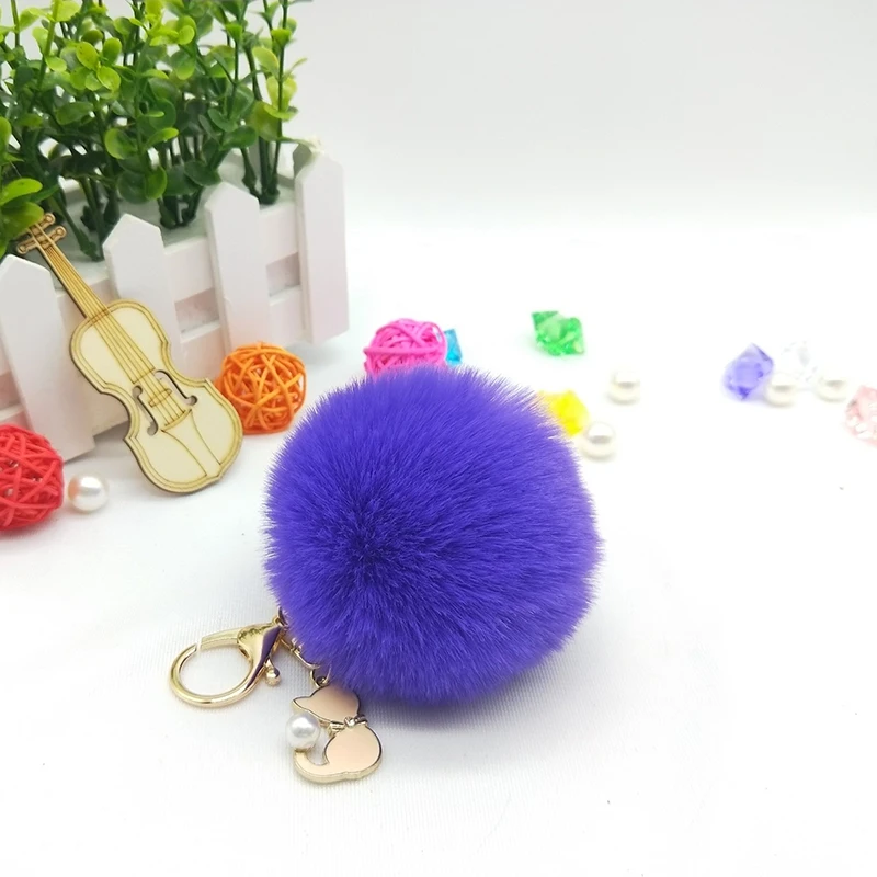 Purple 25 цветов милый розовый Кот меховой брелок помпон искусственный мех мяч брелок пушистый помпон брелок сумка талисманы брелок Llaveros Chaveiros - Цвет: Purple