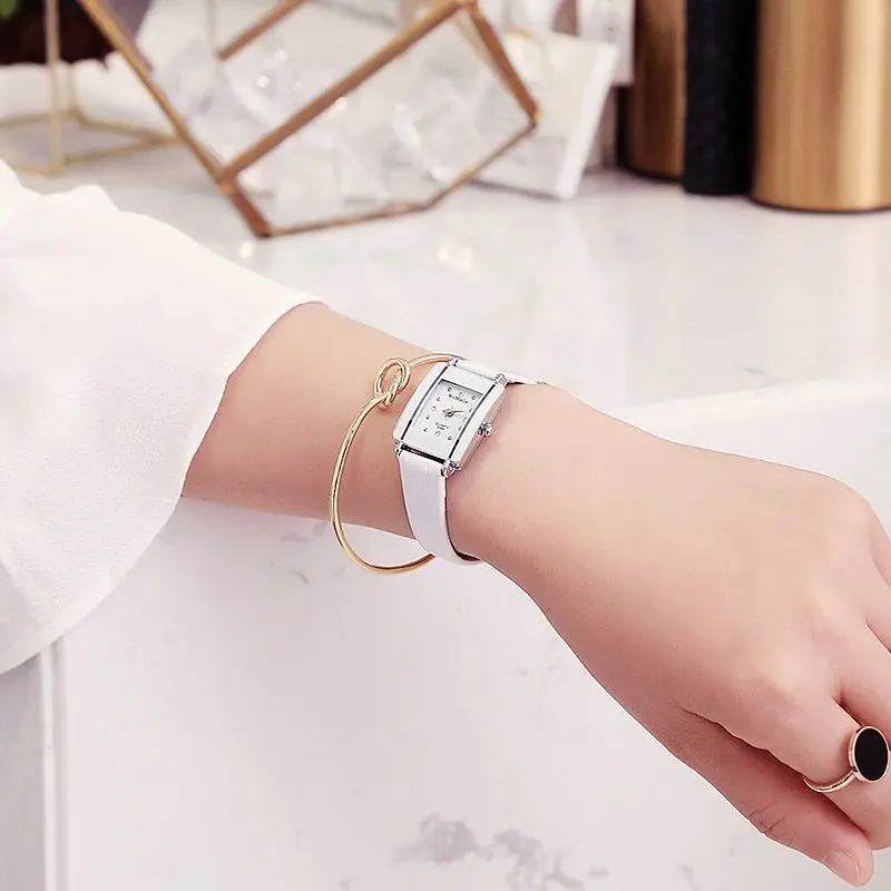 leather small white 100 шт/партия, womage-9366, серебряный ремешок, сетчатые часы с квадратной головкой, парные часы, Модные Любовные часы,, Наручные Часы WOMAGE - Цвет: leather small white