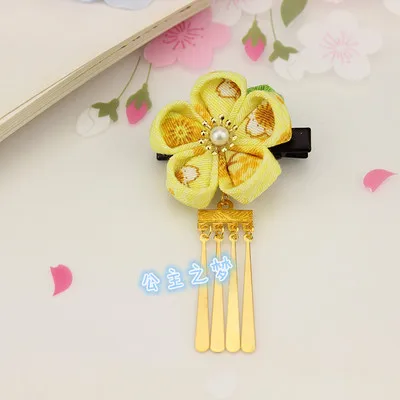 Лаконичный японский стиль Kanzashi цветок сакуры медные кисточкой красный розовый кимоно юката аксессуар ручной работы заколка для волос HW008-M