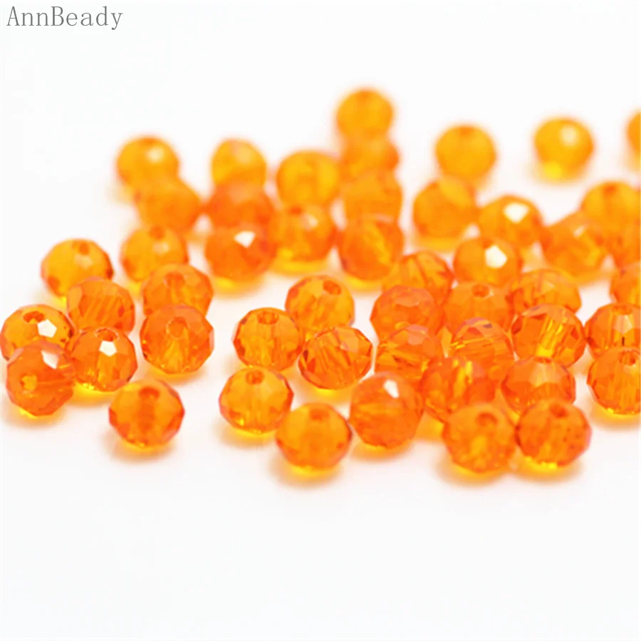 orange AnnBeady, одноцветные, зеленые, 3*4 мм, 145 шт, Rondelle, австрийские граненые Хрустальные стеклянные бусины, свободные разделительные бусины для изготовления ювелирных изделий - Цвет: orange