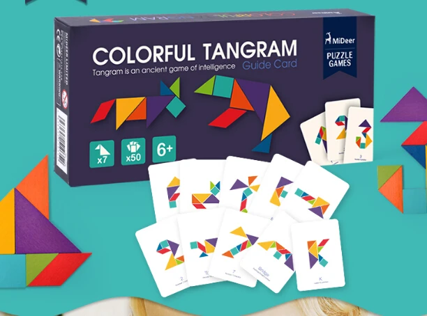 Деревянные Обучающие пазлы Tangram 7 шт. цветная квадратная головоломка IQ умные