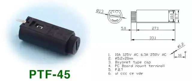 PTF45/PTF50/держатель предохранителя импортный Предохранитель 5*20 держатель предохранителя печатная плата держатель предохранителя