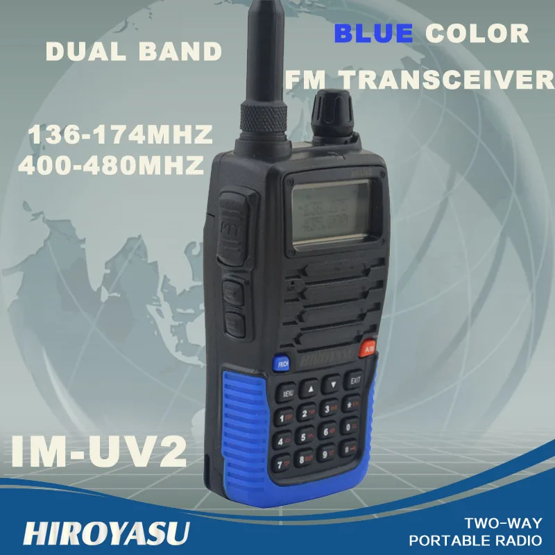 HIROYASU голубой цвет IM-UV2 136-174 МГц и UHF400-480MHz двухдиапазонный 5 Вт/3 Вт 128CH FM 65-108
