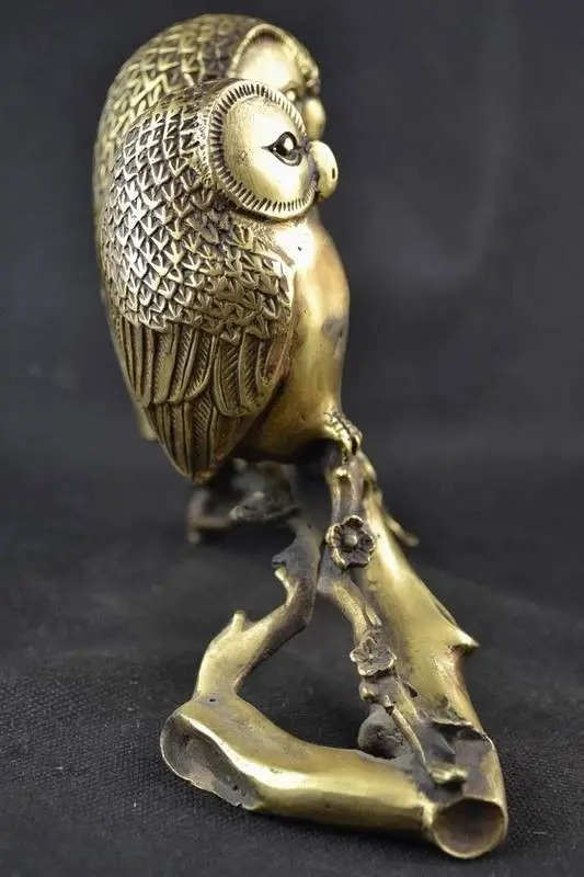 

Old Handwork Copper Carving Pair Couples Owl Sitting On The Stump Statue