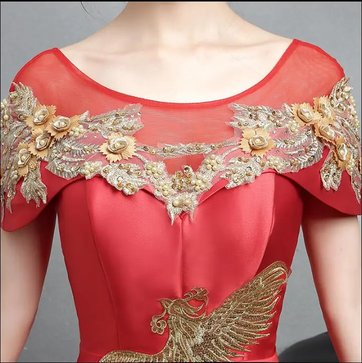 Красный вышитый Чонсам Феникс Русалка Свадебный китайский Фотофон|cheongsam dress|chinese