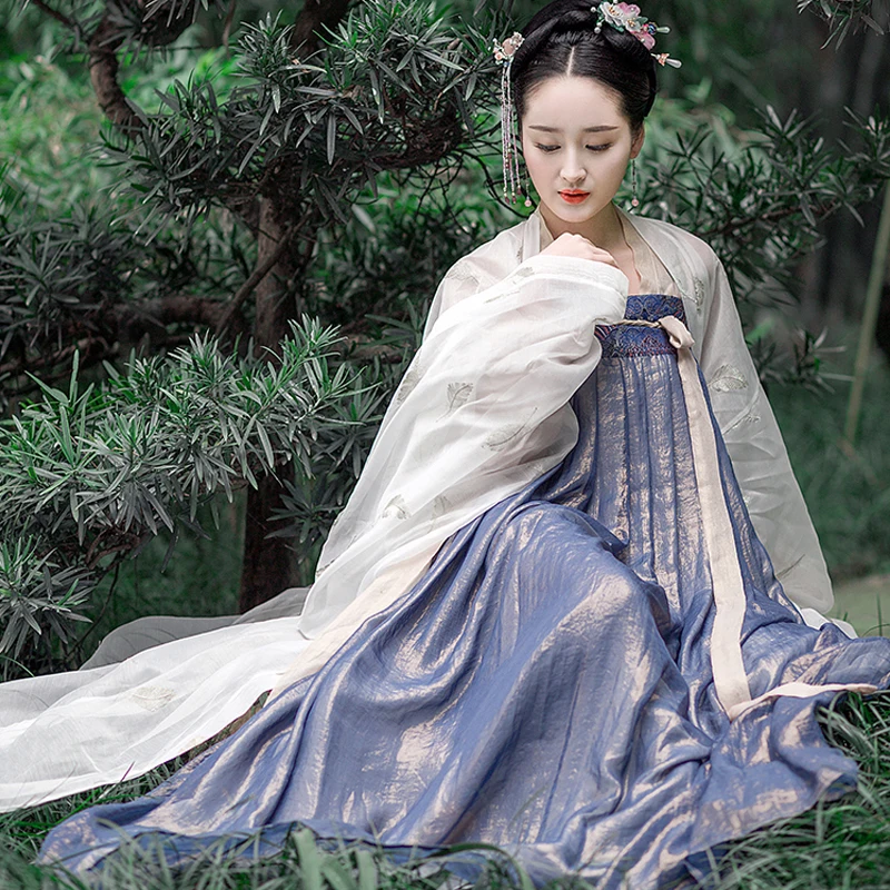Hanfu женское сказочное платье 3 шт. костюм белое пальто традиционный старинный китайский женский костюм народный карнавальный наряд Hanfu bl197