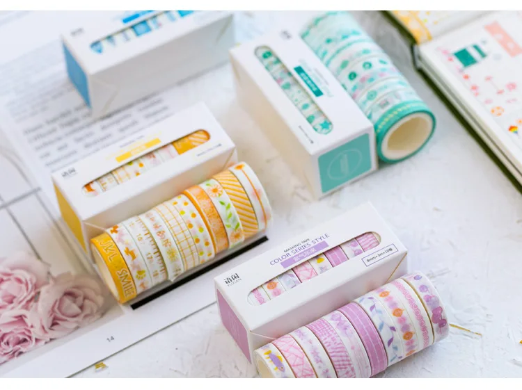 10 рулонов Васи набор маскировочной клейкой ленты лепесток цветок бумага Маскировочные ленты японский минимализм ленты Diy Скрапбукинг стикер, 8 мм x 3 м