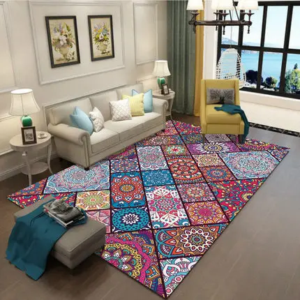 

Vintage Ethnic Style Carpet Living Room Bedroom Carpet Bohemian Art Study Floor Mat Can Be Machine Washed