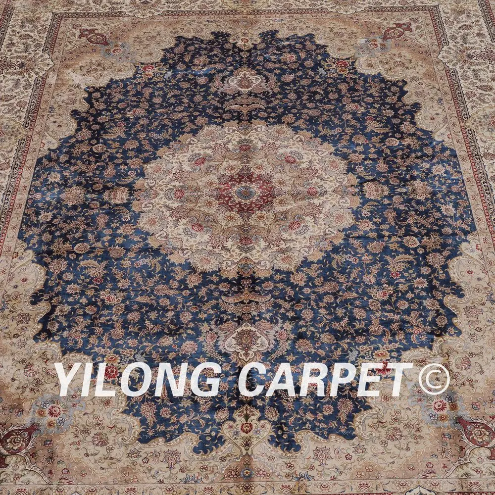 Очень большой ковер Yilong 9 &quotx 12&quot ручной работы с синими цветами и узлом Перский