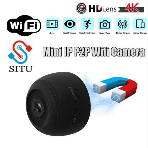 Месте P2P IP мини-камера с разрешением WI-FI Камера FULL HD 4 K 1080 P Ночное видение Обнаружение движения CMOS сенсорный регистратор видеокамеры Micro