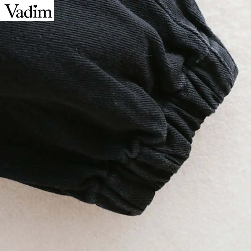 Vadim Женские повседневные однотонные джинсы с карманами и дырками на молнии со