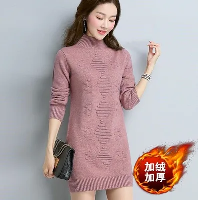leather red velvet Женский вязаный свитер, пуловер, осенняя и зимняя одежда, Однотонный свитер с длинным рукавом, теплый вязаный джемпер, женские топы - Цвет: leather red velvet