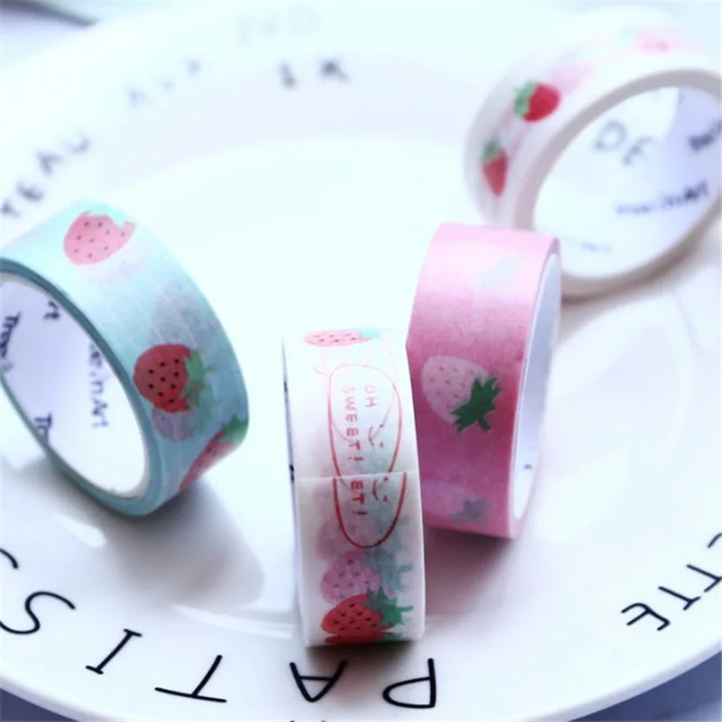 1.5CM*5M Strawberry Masking Tape Correction Washi Tape Scrapbooking Album Bottle DIY Decor Craft Tape Kids Gift