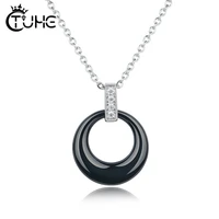 fashion simple chain circle ceramic pendant necklace women crystal necklaces collier femme jewelry correntee jewelry