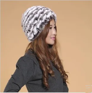 Реальные меховые шапки для женщин зимние шапочки из натурального кролика Рекс