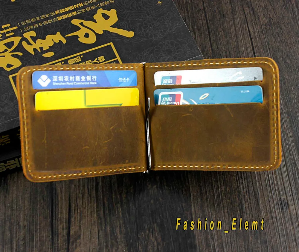 Мужской тонкий кошелек из натуральной кожи зажим для денег ID держатель кредитных