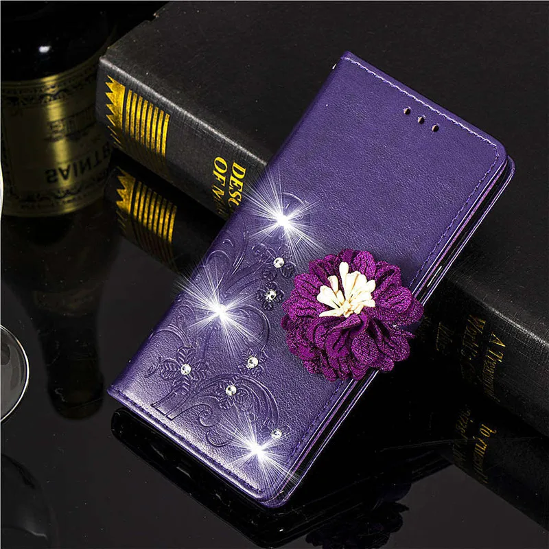 Роскошный блестящий кожаный чехол с бриллиантами и цветами для Huawei Honor 6X флип