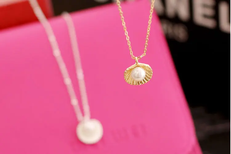 Fashio Simulated-pearl Shell Small Pendant Beach Necklace Women Simple Seashell Pendants and Choker Collar | Украшения и