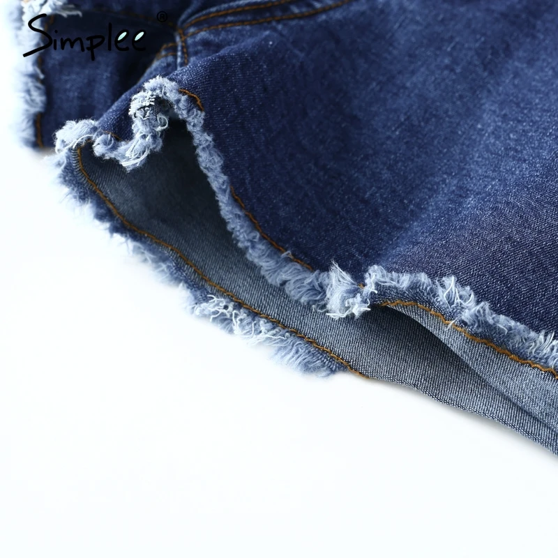 Simplee джинсовые шорты женские пуговицы Эластичный Бант бахрома синие с высокой